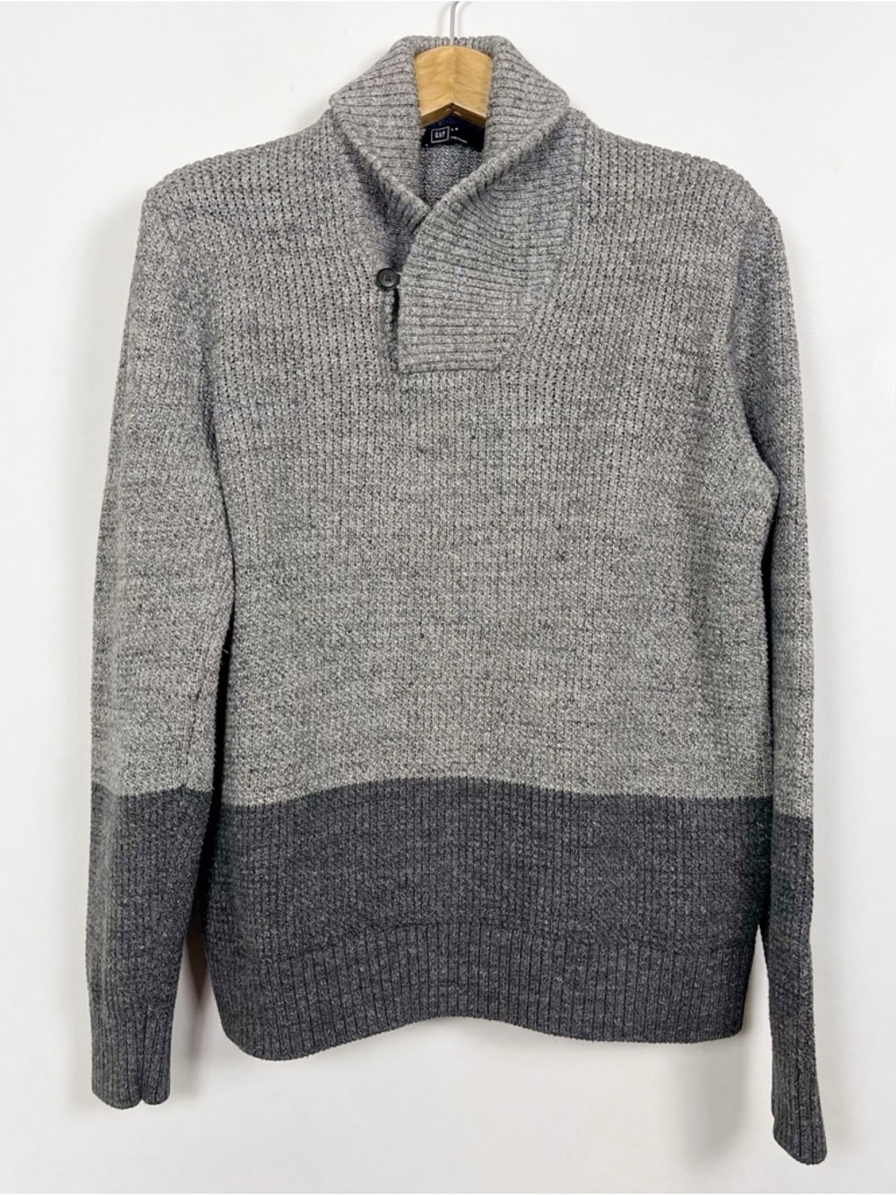 GAP Men’s Two-Tone Grey‎ Shawl Collar Turtleneck Knit Sweater Size Large Cozy